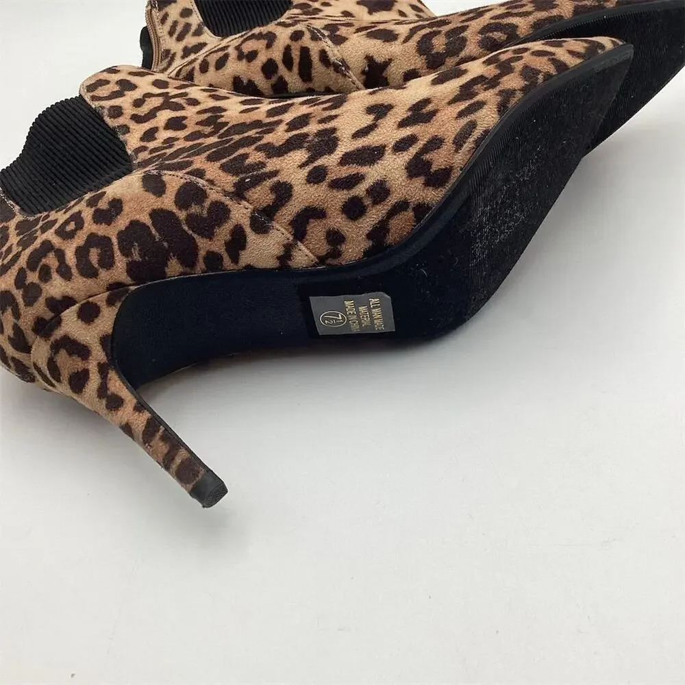 Women's Leopard Print Ankle‎ Booties Size 7.5 Stiletto Heel